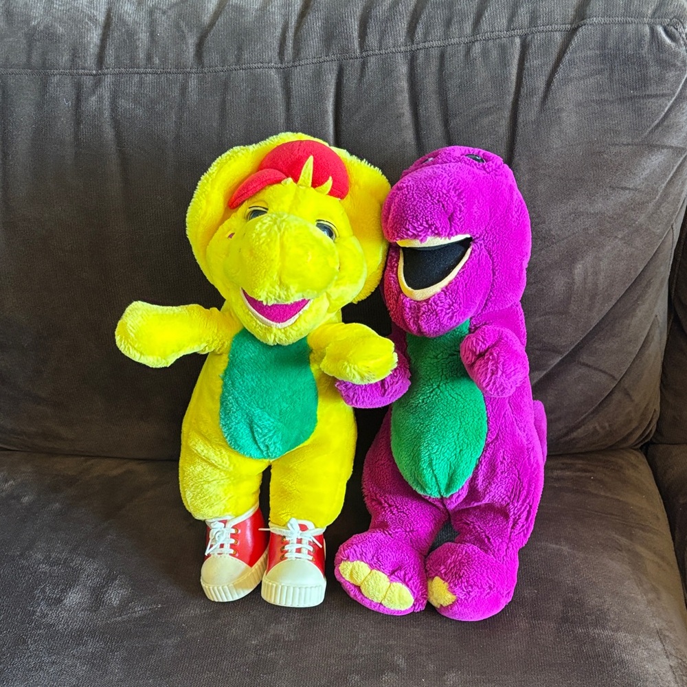 Dakin Yellow BJ and Purple Barney Dinosaur Plush Duo